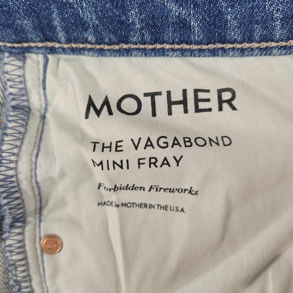 MOTHER Superior Vagabond Mini Fray Skirt Women Size 25 Blue‎ Denim USA Print - Picture 8 of 12